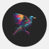 Sticker Rond Cool Starling Bird Srit Animal Illustration Tie Dy (Devant)