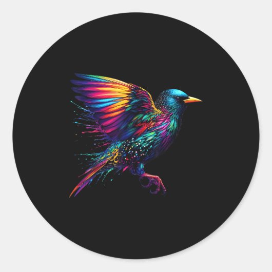 Sticker Rond Cool Starling Bird Srit Animal Illustration Tie Dy (Devant)