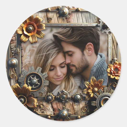 Sticker Rond Cool Steampunk Photo personnalisée (Devant)
