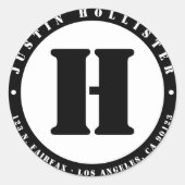 Sticker Rond Cool Stencil Monogram B&W Adresse de retour (Devant)