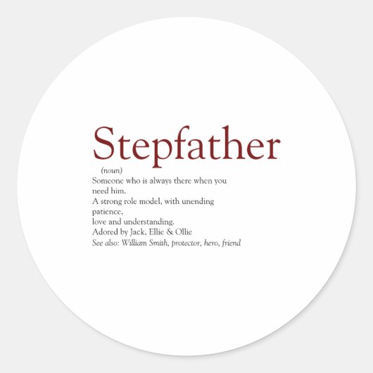 Sticker Rond Cool Stepfather Stepdad Definition Fun Gray Kids (Devant)