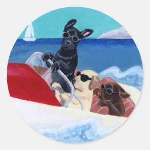 Sticker Rond Cool Summer Labradors Peinture