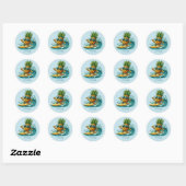 Sticker Rond Cool surf ananas ajouter nom (Feuille)
