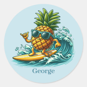 Sticker Rond Cool surf ananas ajouter nom