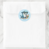 Sticker Rond Cool surf requin ajouter nom (Sac)