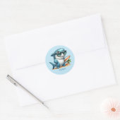 Sticker Rond Cool surf requin ajouter nom (Enveloppe)
