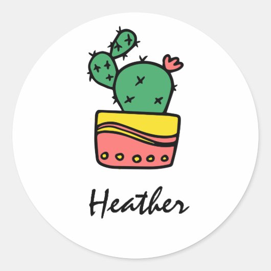 Sticker Rond Cool tendance cactus modèle de nom personnalisé (Devant)