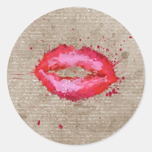 Sticker Rond Cool tendance vintage aquarelles lèvres éclaboussu (Devant)