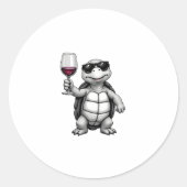 Sticker Rond cool turtle drinking red wine art print_1 (1) (Devant)