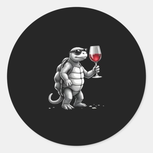 Sticker Rond cool turtle drinking red wine art print_1 (2) (Devant)