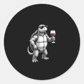 Sticker Rond cool turtle drinking red wine art print_1 (3) (Devant)