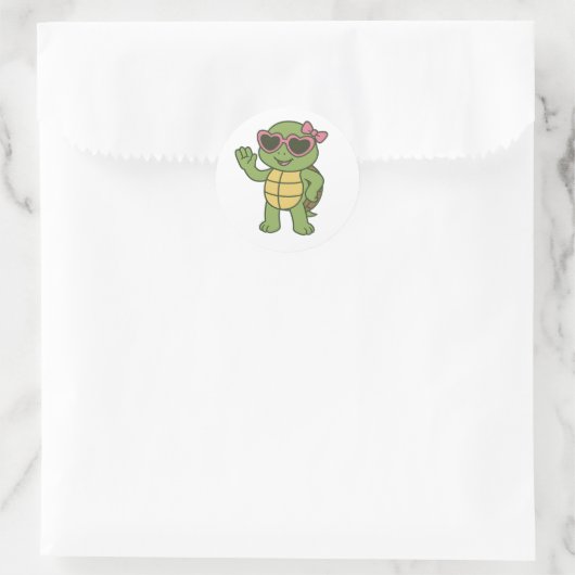 Sticker Rond Cool turtle with sunglasses (Sac)