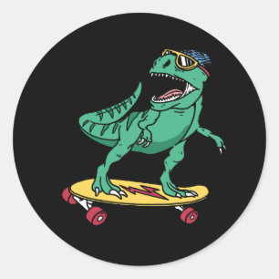 Sticker Rond Cool tyrannosaurus jouer skateboard avec sunglas