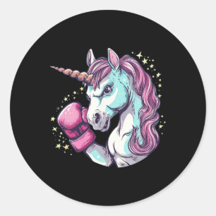 Sticker Rond Cool Unicorn Costume Visage Avec Gants De Boxe Drô