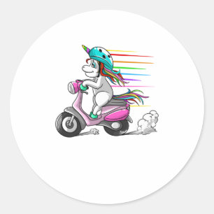 Sticker Rond Cool Unicorn équitation Scooter Funny Horned Ho