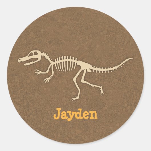 Sticker Rond Cool Velociraptor Dinosaur Bones Pour Garçons (Devant)