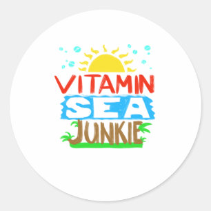 Sticker Rond Cool Vitamine Mer Junkie Funny Été Amoureux Oce