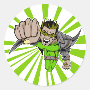 Sticker Rond Cool volant super héros personnage comique