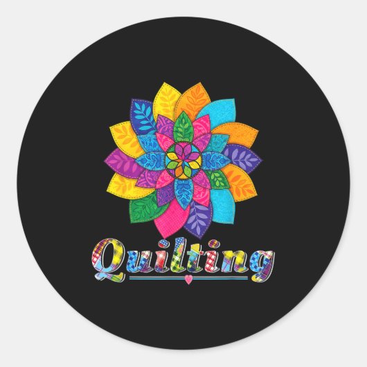 Sticker Rond Cool Women Quilting Sewing Love Quilt Patterns Qui (Devant)