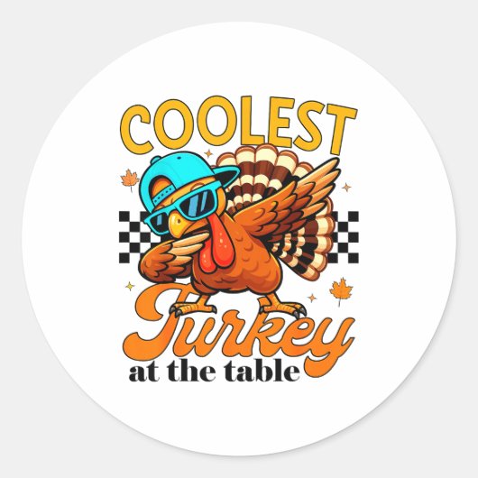 Sticker Rond Coolest Turkey At Table Funny Bird Toddler Boys Th (Devant)
