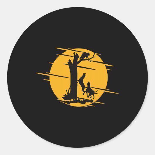 Sticker Rond Coon Hound Dog Treing A Raccoon Howling - Fun Coo (Devant)
