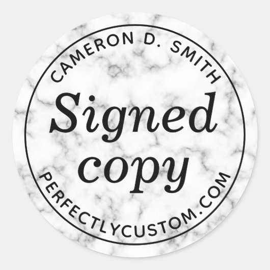 Sticker Rond Copie signée en marbre blanc look auteur nom site (Devant)