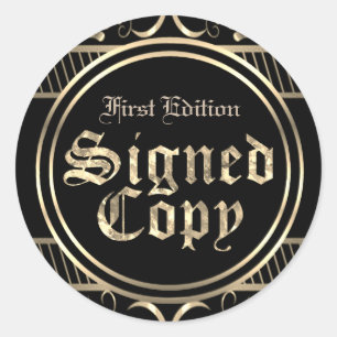 Sticker Rond Copie Signée Noir Et Or Gothique