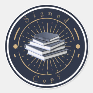 Sticker Rond Copie signée, pile de livres,