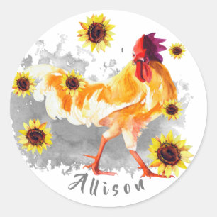 Sticker Rond Coq avec tournesol Personnalisé Classique Rond