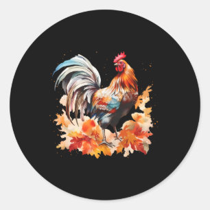 Sticker Rond Coq bohème Poulet Feuilles d'automne Action de grâ