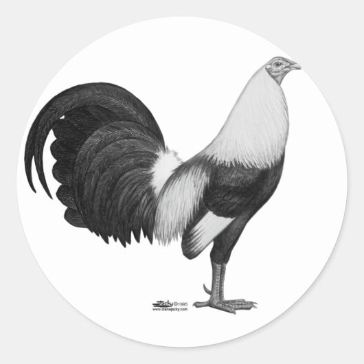 Sticker Rond Coq de combat Gris à ailes de canard (Devant)