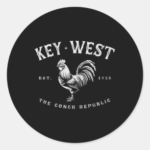 Sticker Rond Coq de Key West drôle Poulet Lever de soleil Pêche