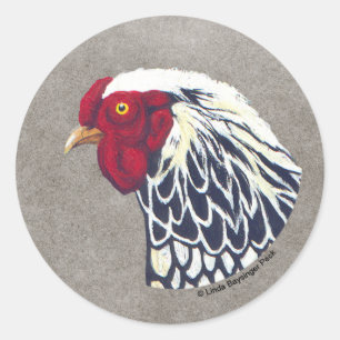 Sticker Rond Coq de Wyandotte lacé par argent