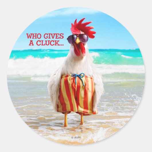 Sticker Rond Coq Dude Chillin' à la plage dans les maillots de (Devant)