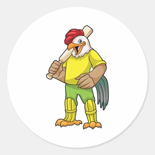 Sticker Rond Coq en batteur avec batte de cricket (Devant)