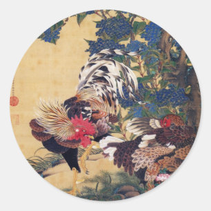 Sticker Rond Coq et poule