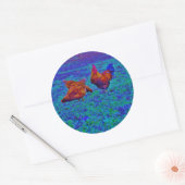 Sticker Rond Coq et poules arc-en-ciel, bleu électrique (Enveloppe)
