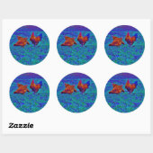 Sticker Rond Coq et poules arc-en-ciel, bleu électrique (Feuille)
