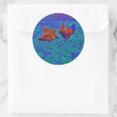 Sticker Rond Coq et poules arc-en-ciel, bleu électrique (Sac)