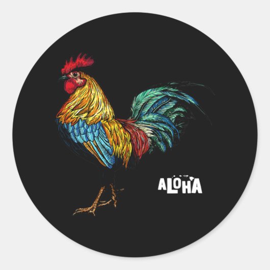 Sticker Rond coq hawaii aloha hawaiian 157 (Devant)