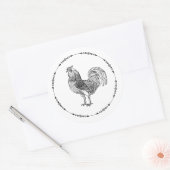 Sticker Rond Coq noir et blanc (Enveloppe)