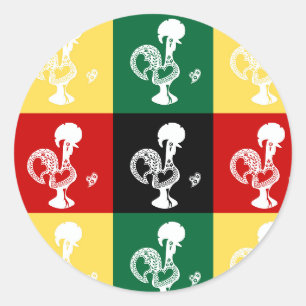 Sticker Rond Coq portugais de Barcelos coloré motif