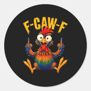 Sticker Rond Coq qui chante drôle oiseau poulet