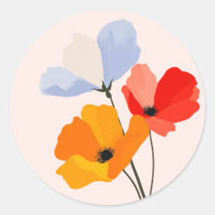 Sticker Rond Coquelicot Floral Fleur Coloré