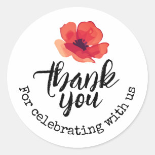 Sticker Rond Coquelicot Floral Merci D'avoir Célébré Avec Nous