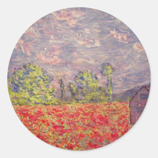 Sticker Rond coquelicots rouges et grange pourpre (Devant)