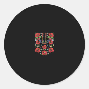 Sticker Rond Coquelicots Ukraine Joli floral ukrainien Vyshyvan