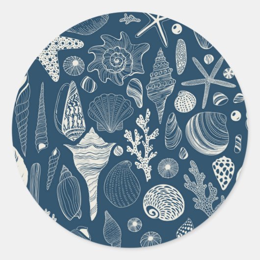 Sticker Rond Coques de mer sur bleu foncé (Devant)