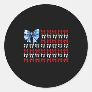Sticker Rond Coquette 4 juillet Bow American Flag Femmes filles