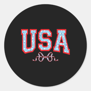 Sticker Rond Coquette amusante Usa Cute Bow American 4 juillet 